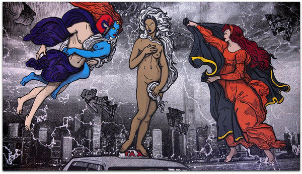 The Pride of Storm by Ernest Chang, features Magneto, Mystique, Storm from X-Men as pastiche to "The Birth of Venus" by Botticelli